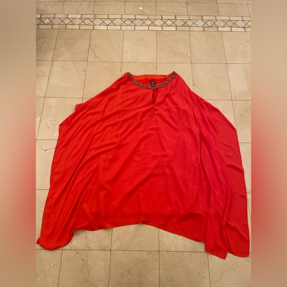 Vince Camuto Flowy Red Orange Beaded Top